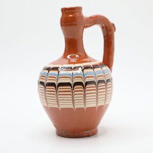 Vintage Handmade Bulgarian Troyan Ceramic Mini Vase Pottery Jug Painted